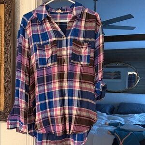 Pilcro Plaid Button-Down Shirt in Blue, Purple, Pink